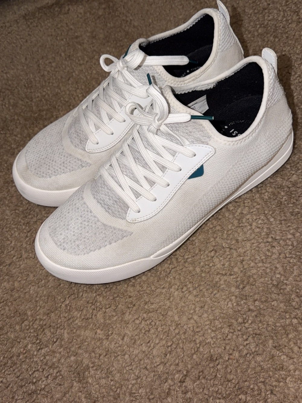 Vessi White Knit Low-Top Sneakers with Teal Accent